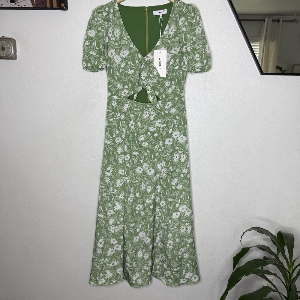 New Likely Alisa Front‎ Cut Out Maxi Dress Green Floral Womens 4 Boho Beach